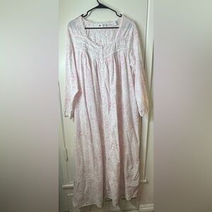 Eileen West 100% Cotton White Pink Floral Buttoned Front Cottagecore Nightgown L